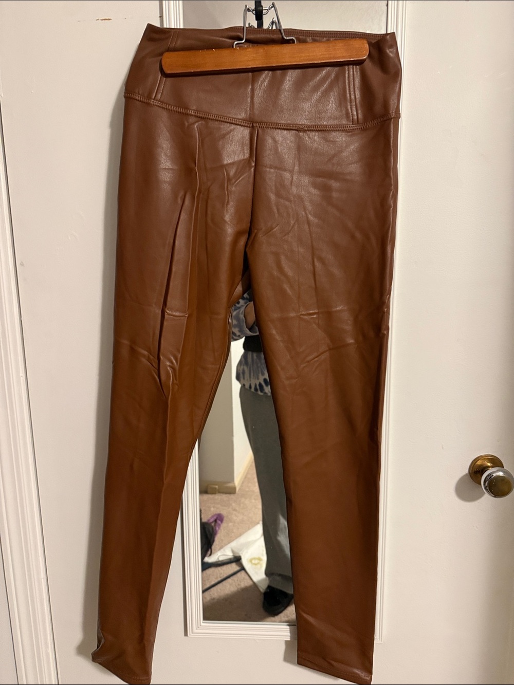 Brown Faux Leather Leggings - Women's Stretch Pants